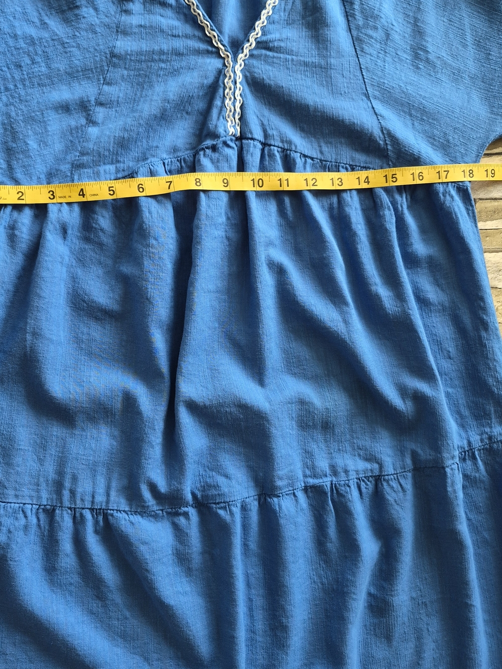 ​ZARA Maxi Dress Large Blue Embroidered Tiered Boho Peasant Festival Summer - Picture 4 of 9